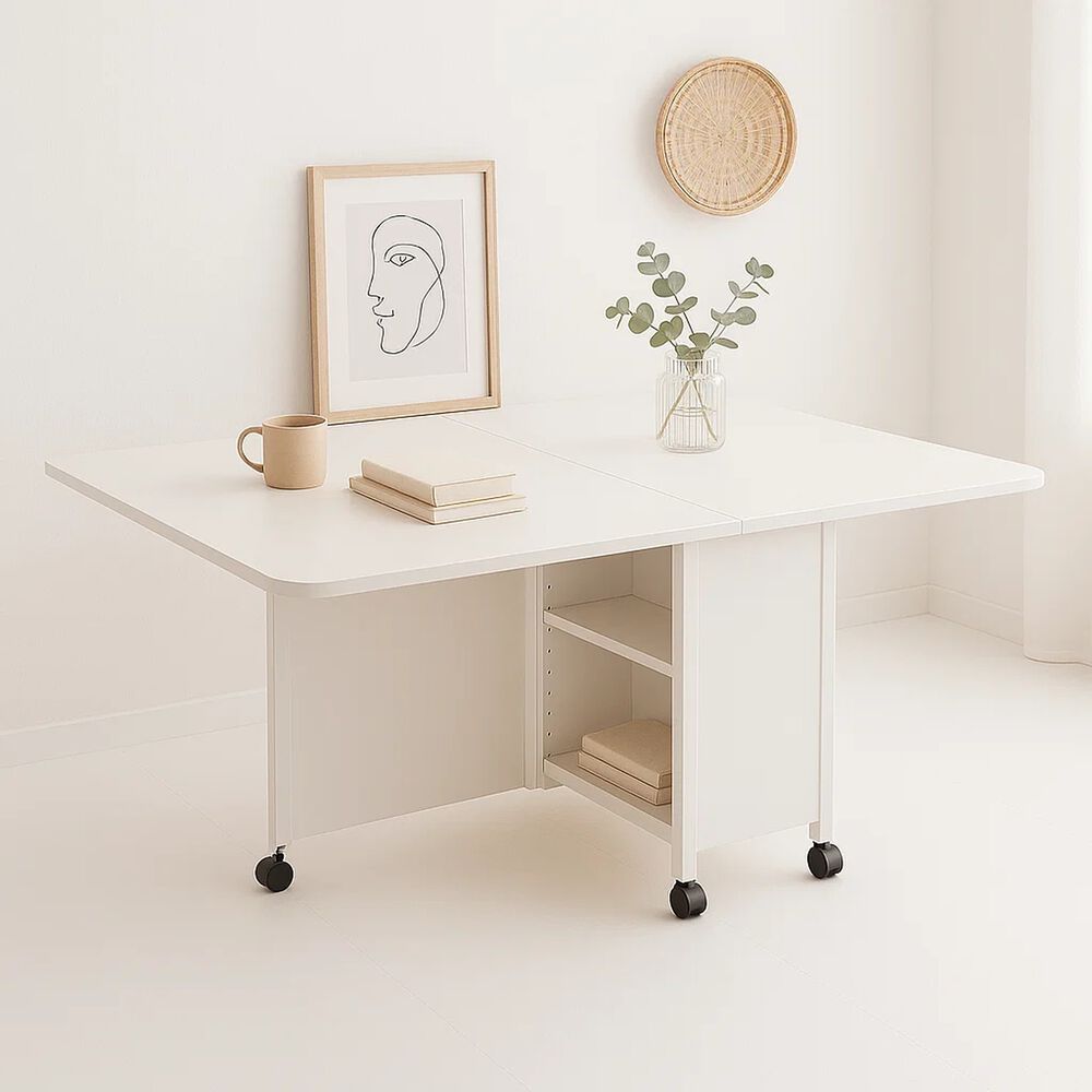 Mesa De Comedor Plegable Extendible Blanca 140x60cm image number 8.0