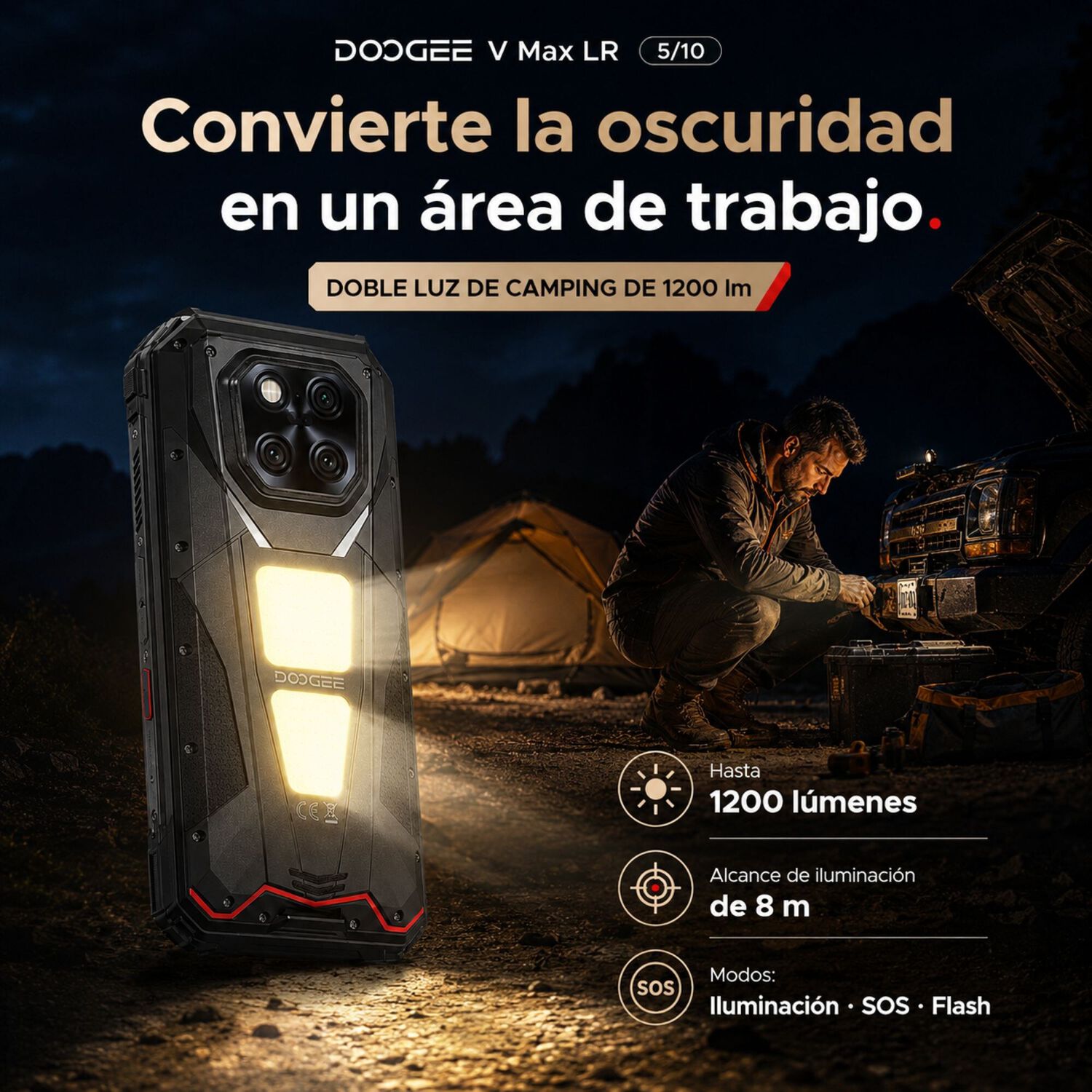 Celular Rugged Doogee V Max Lr 5g L&aacute;ser 40m 512gb 36gb Ram image number 4.0