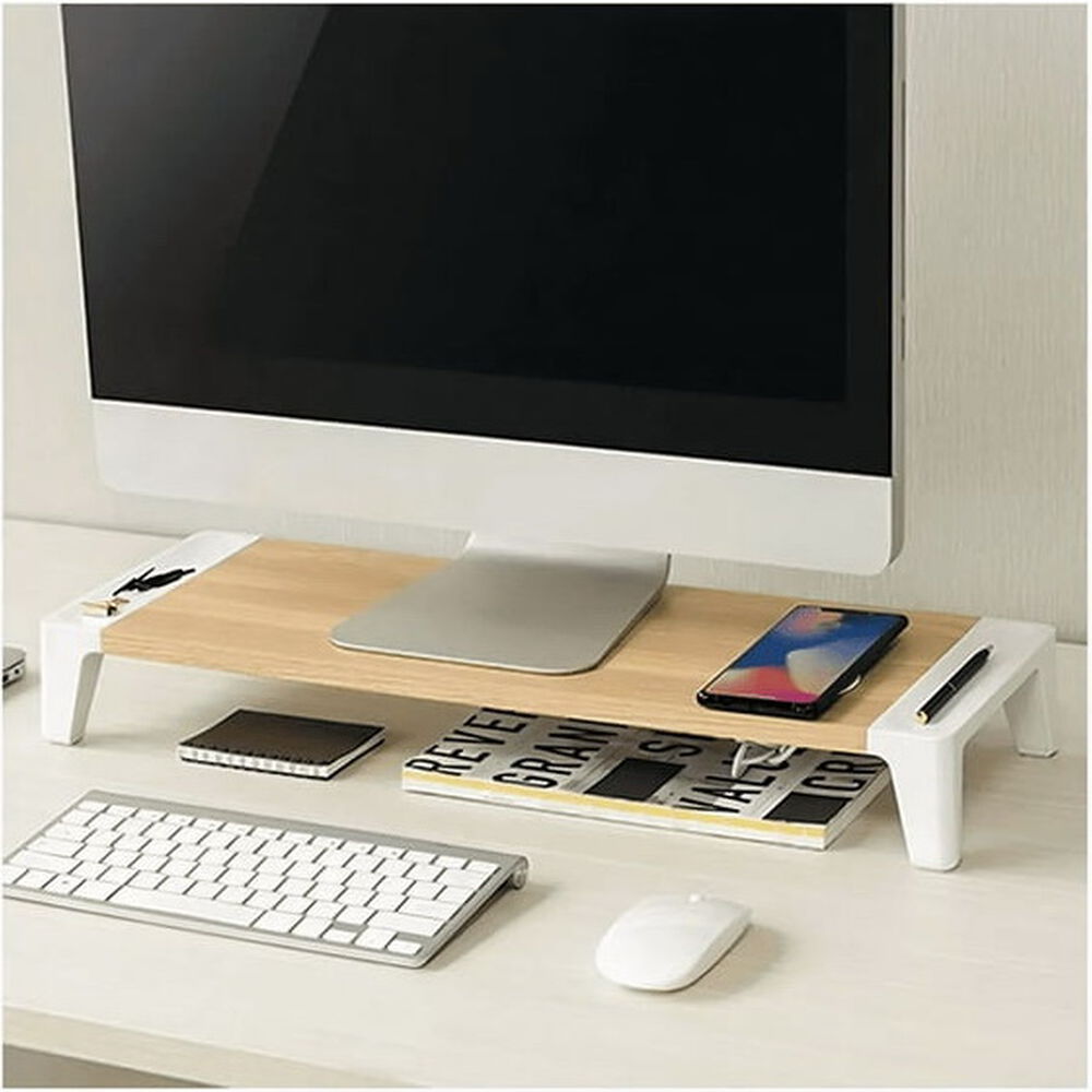 Soporte Monitor Elevador Con Cargador Inalámbrico Qi Beige image number 2.0