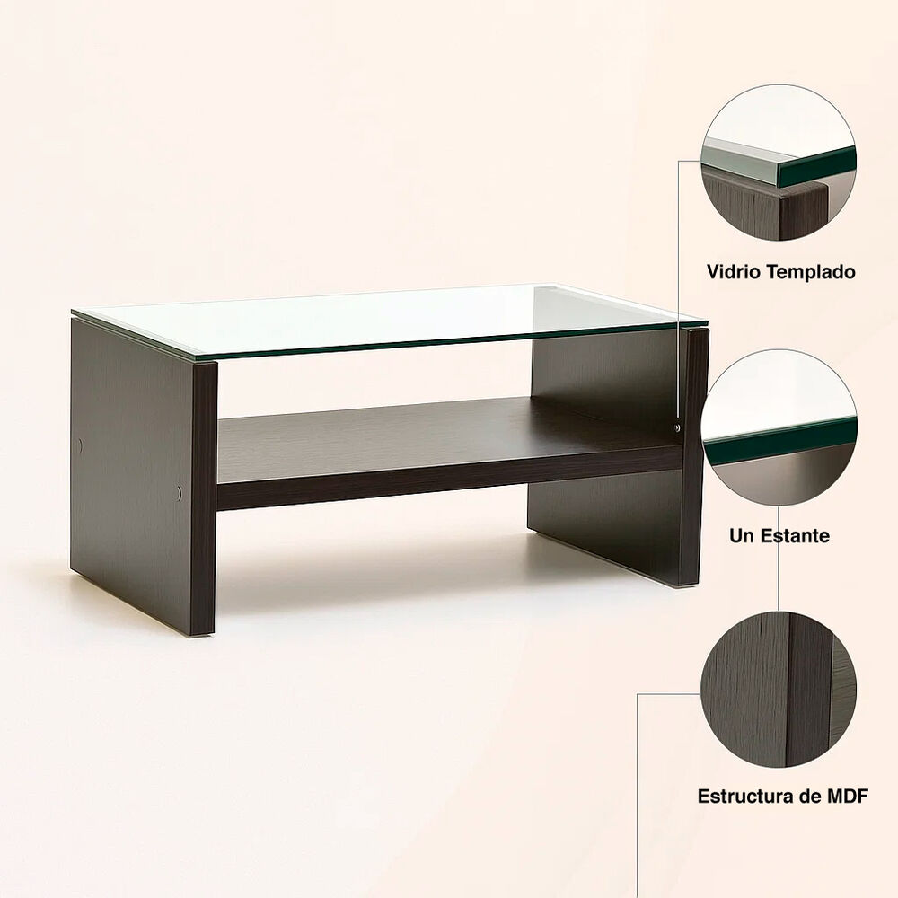 Mesa De Centro Moderna Madera Walnut Wood Vidrio image number 4.0