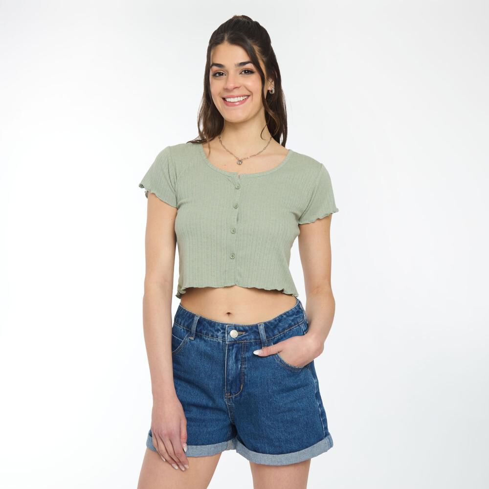 Polera Canal Con Botones Manga Corta Cuello V Mujer Freedom image number 0.0