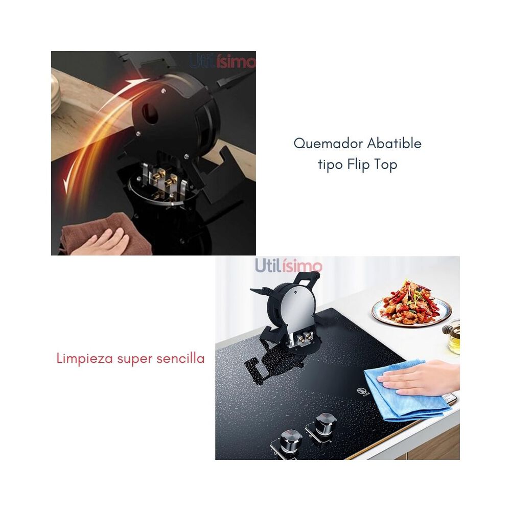 Cocina Flip Top Encimera A Gas 2 Platos Placa Vidrio Templado Boko image number 8.0