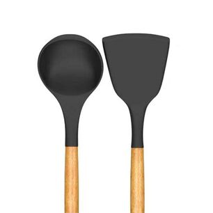 Set 4 Utensilios De Cocina Silicona Madera Negro