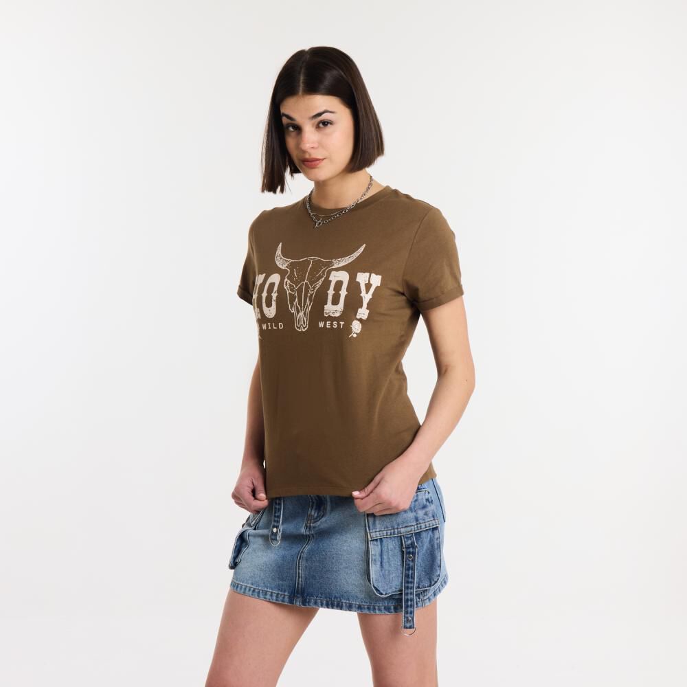 Polera Print Western Manga Corta Cuello Redondo Mujer Rolly Gp image number 2.0