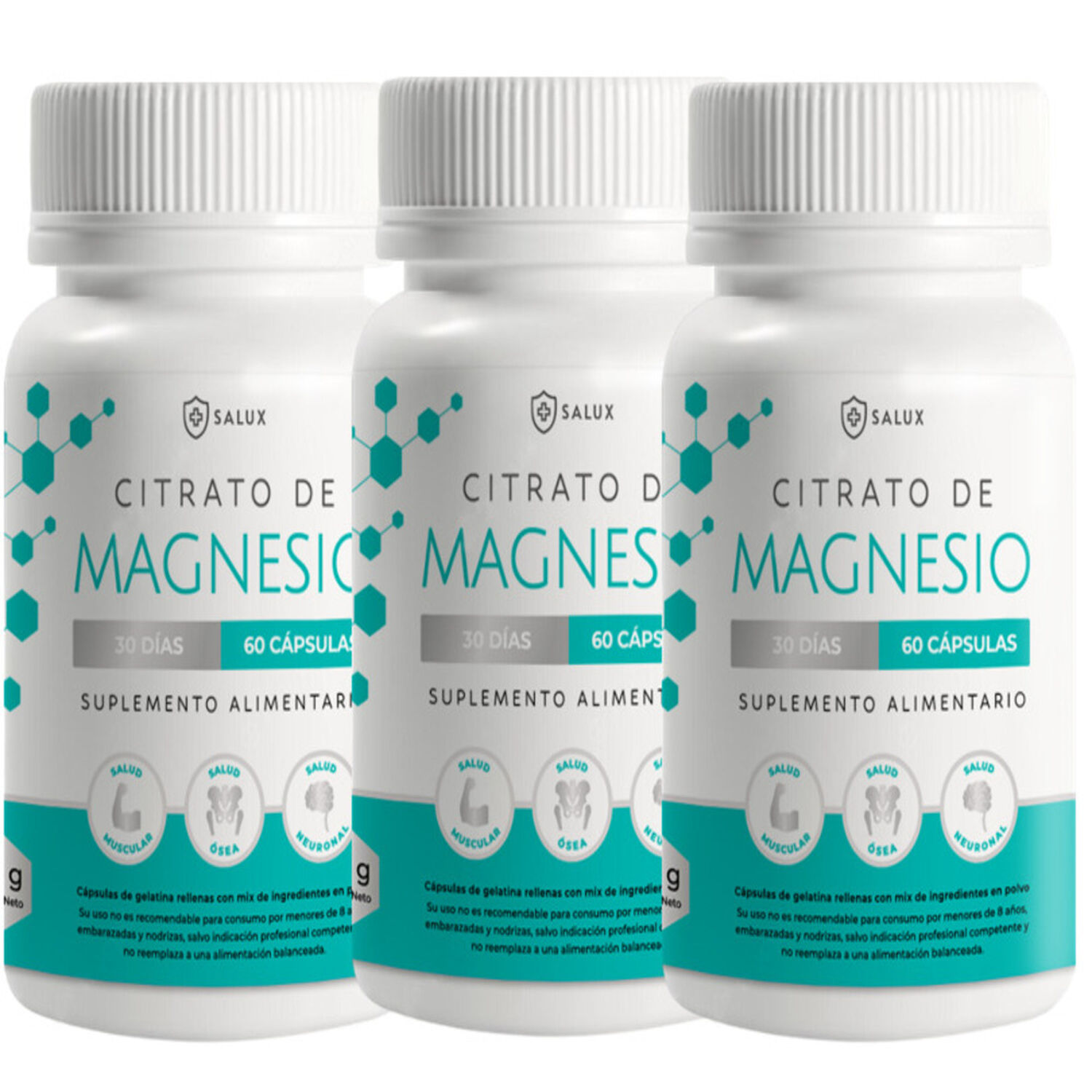 3 Citrato De Magnesio Salux /180 Capsulas/600mg Porcion image number 0.0