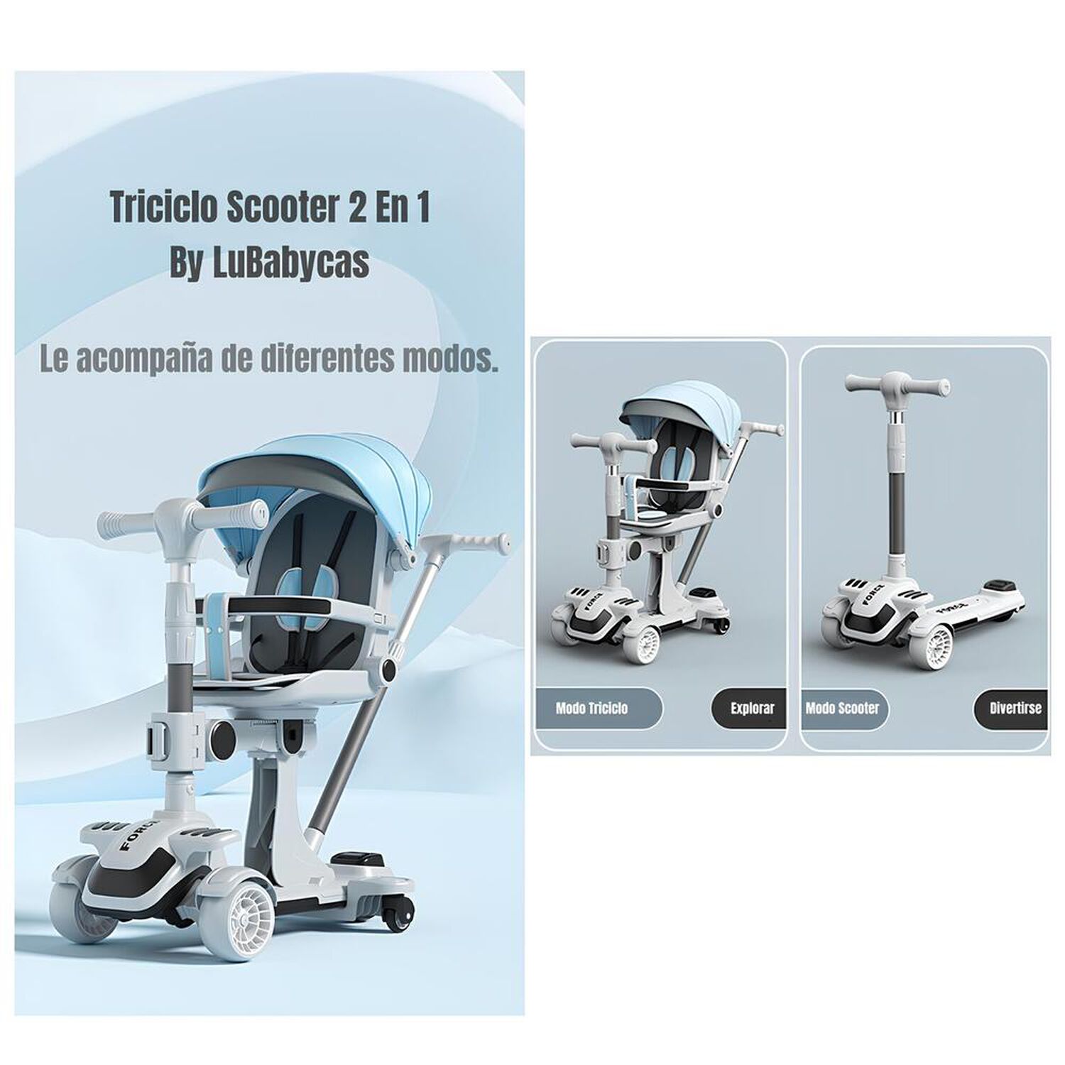 Triciclo Scooter 2 En 1 Lubabycas Rosado Lubabycas image number 3.0