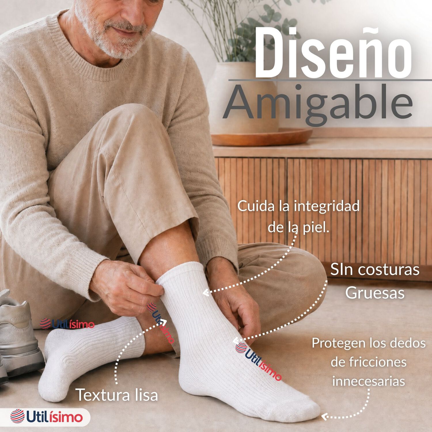 Pack 4 Pares Calcetines Diab&eacute;ticos Hombre Algod&oacute;n Suave Colores Surtidos Protecci&oacute;n image number 8.0