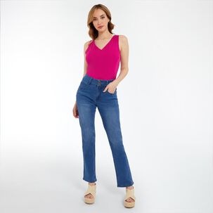 Jeans Con Cinturón Tiro Medio Regular Recto Mujer Geeps
