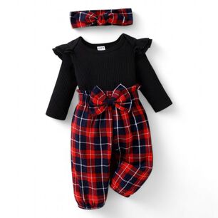 Conjunto Para Ni&ntilde;a De Pantal&oacute;n Body Manga Larga Y Lazo