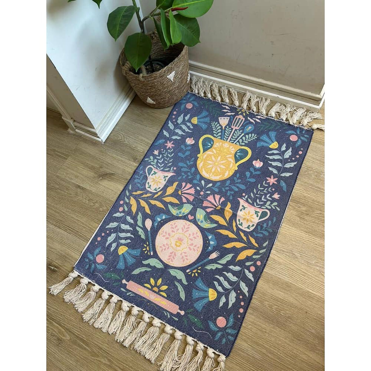 Alfombra Kilim Tejida Azul 60x90cm - Dise&ntilde;o Macetero image number 4.0