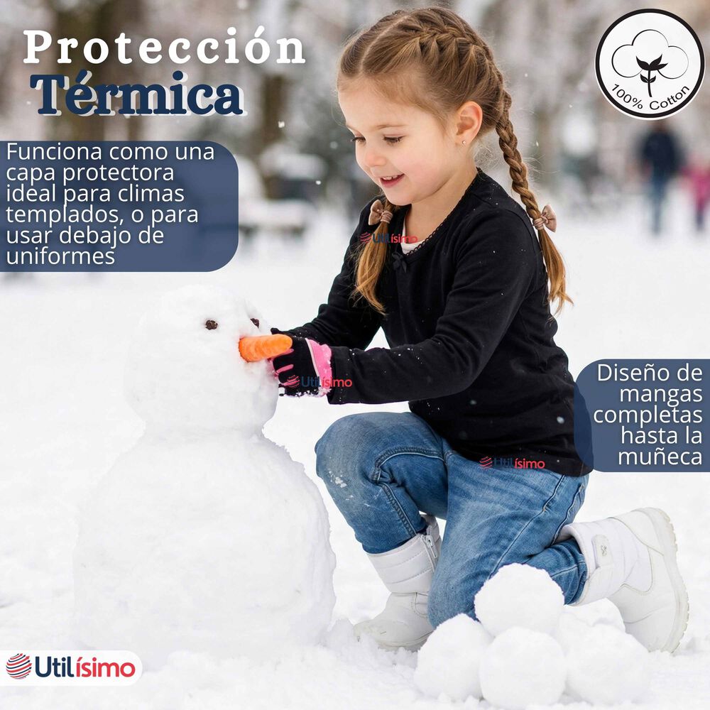 Camiseta Polera Algod&oacute;n Cuello Redondo Negra Primera Capa Manga Larga Ni&ntilde;a image number 5.0