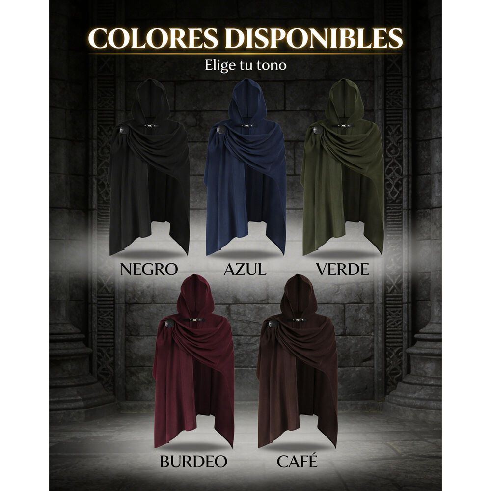 Disfraz Capa Con Capucha Medieval Con Broche Para Cosplay Halloween Y Teatro Unisex image number 42.0