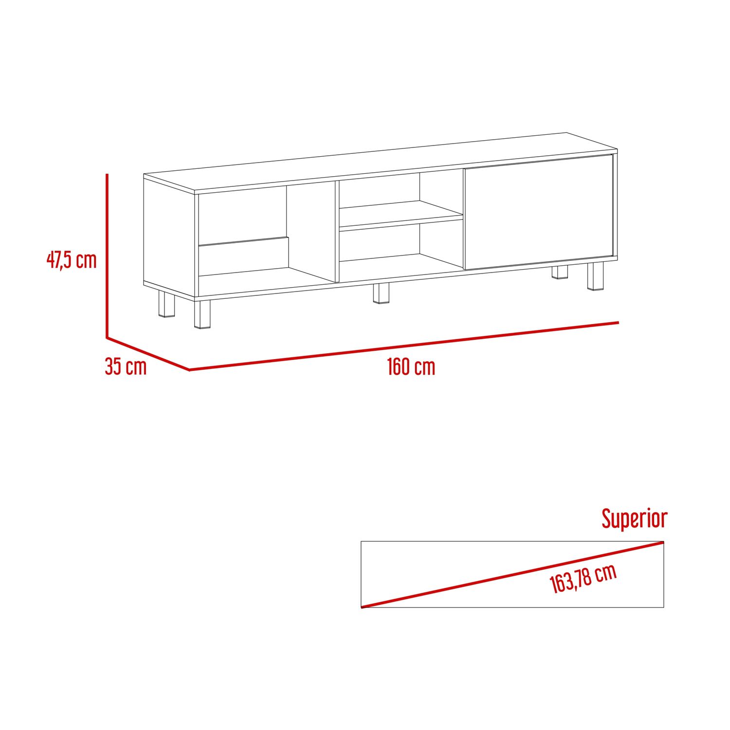 Rack Tv 65" 1 Puerta 47,5x160x35 Cm Blanco image number 4.0