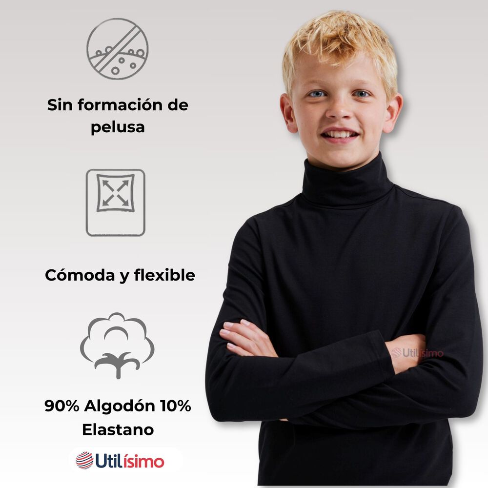 Pack 6 Camisetas Polera Polar Manga Larga Niño Primera Capa Blanco Negro image number 3.0