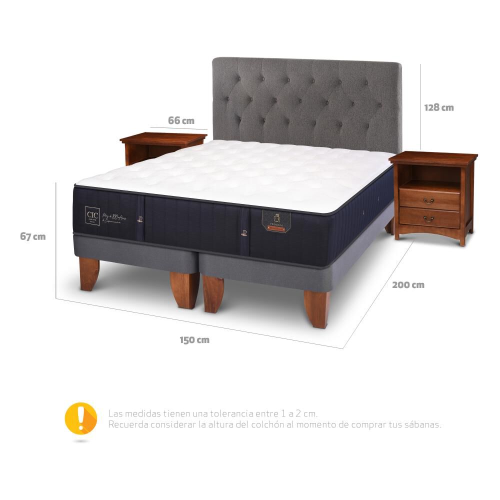 Cama Europea Cic Premium / 2 Plazas / Base Dividida + Set De Maderas image number 4.0
