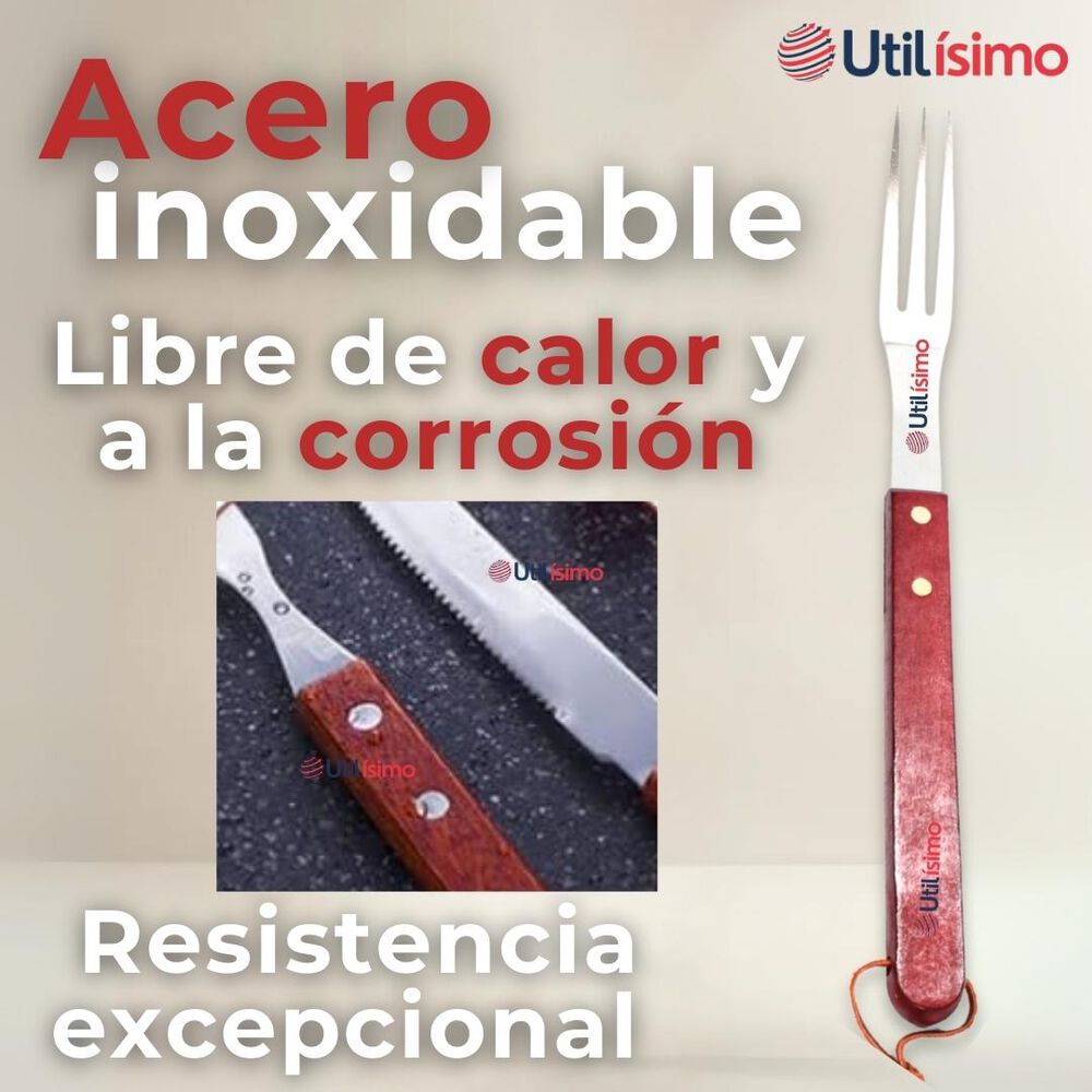 Set Cuchillo + Tenedor Para Parrillas Y Asados Acero Inoxidable image number 7.0