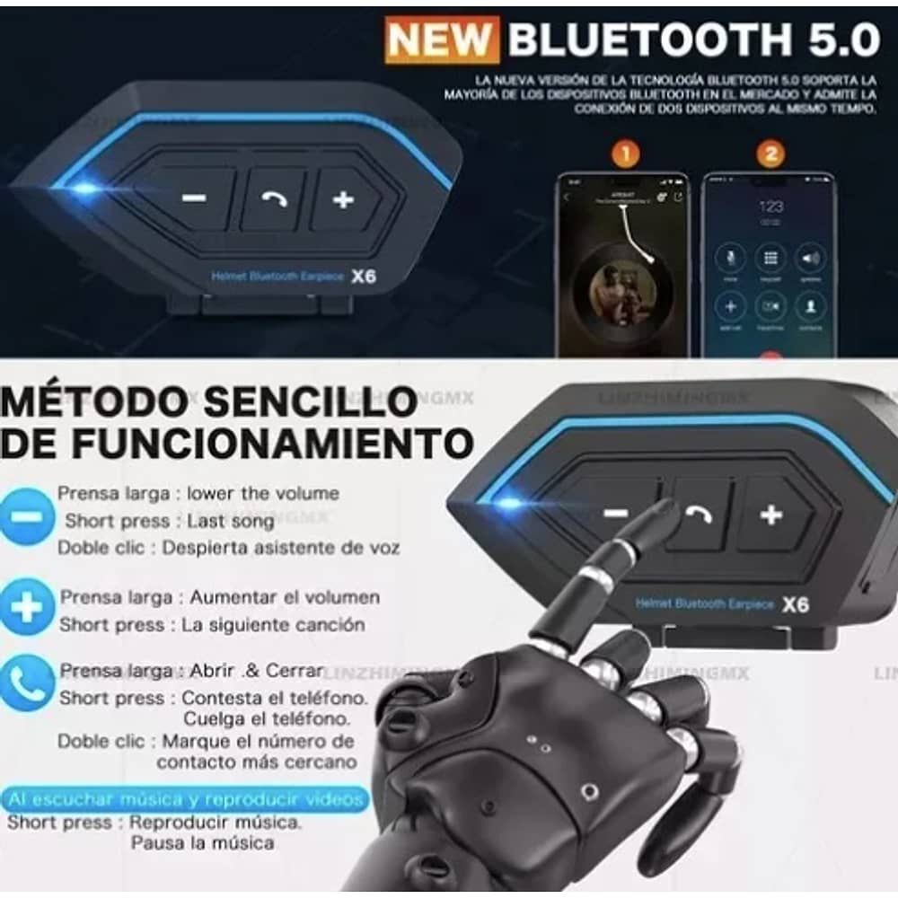 Aud&iacute;fonos Bluetooth X6 Pro Para Casco image number 3.0