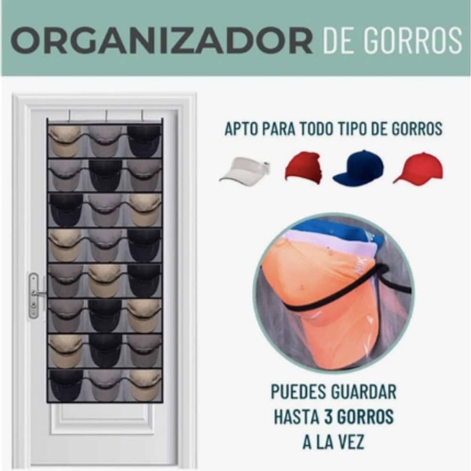 Organizador Gorras Jockey Detr&aacute;s De Puerta image number 1.0
