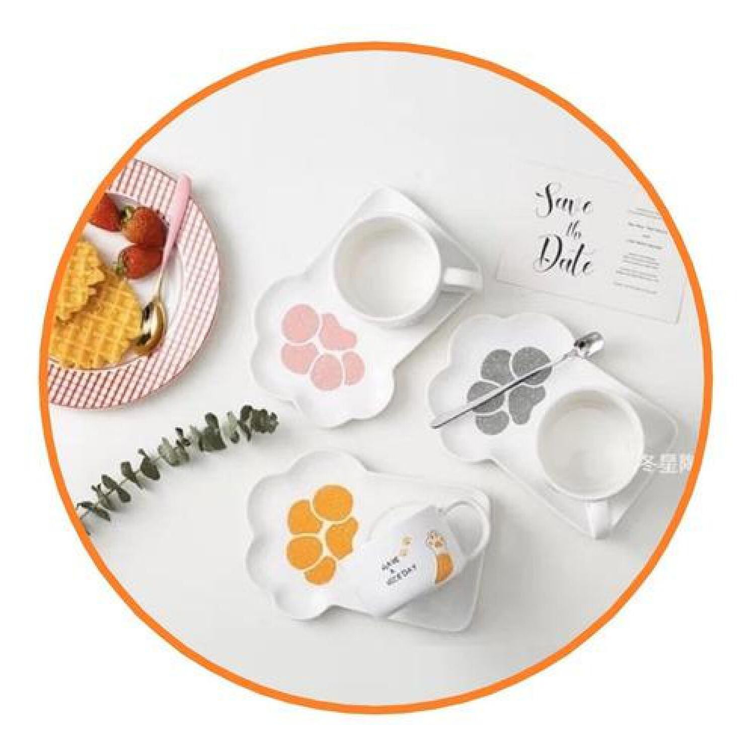Set Cer&aacute;mica Gatito Plato Con Taza Y Cuchara Garra Patita image number 0.0