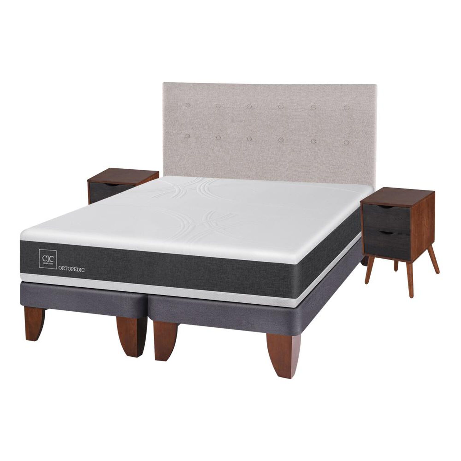 Cama Europea Cic Ortopedic / 2 Plazas / Base Dividida  + Set De Maderas image number 1.0