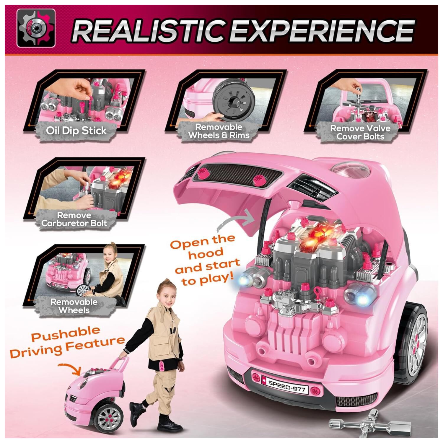 Juguete Auto Para Reparar Con Luces Sonidos Y Accesorios Rosa image number 3.0