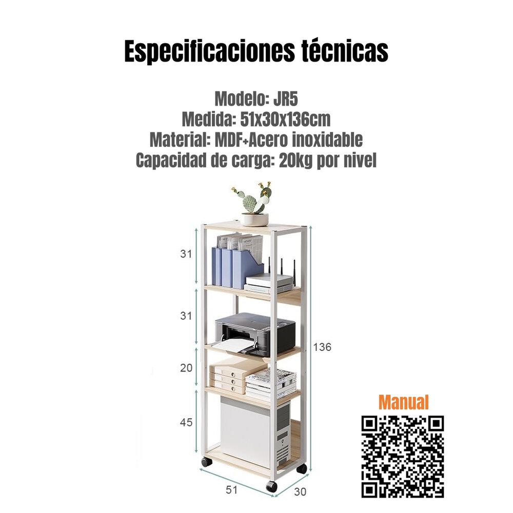 Estantes Repisas De 5 Niveles Movible 51x30x136cm Jr5 image number 5.0