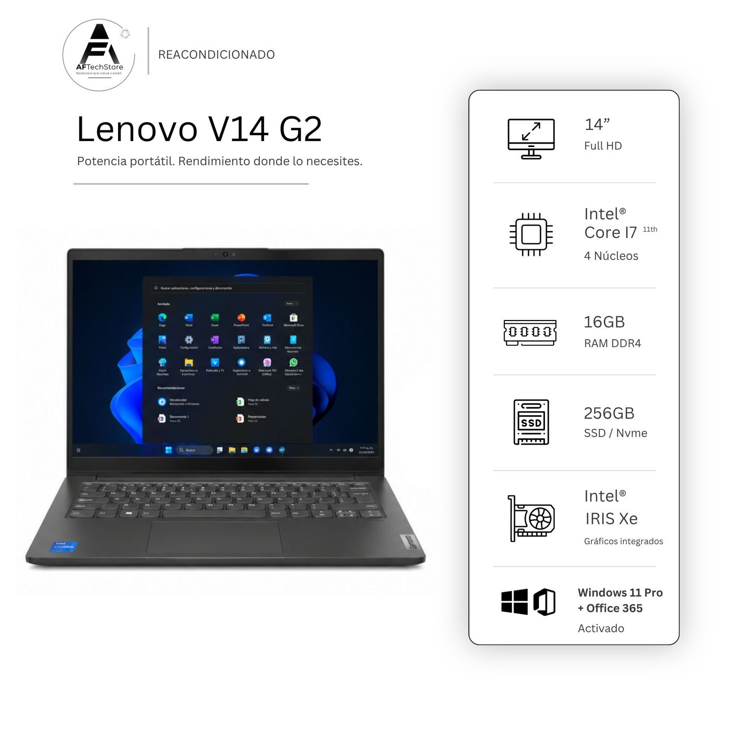 Notebook Lenovo V14 G2 I7 11th 16gb 256gb Intel Iris Xe Edición Exclusiva Win Office Rea