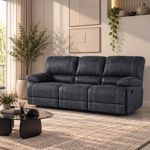 Sof&aacute; 3 Cuerpos Reclinable Cuero Viejo Gris Cl&aacute;sico Castle 98023sr4gr