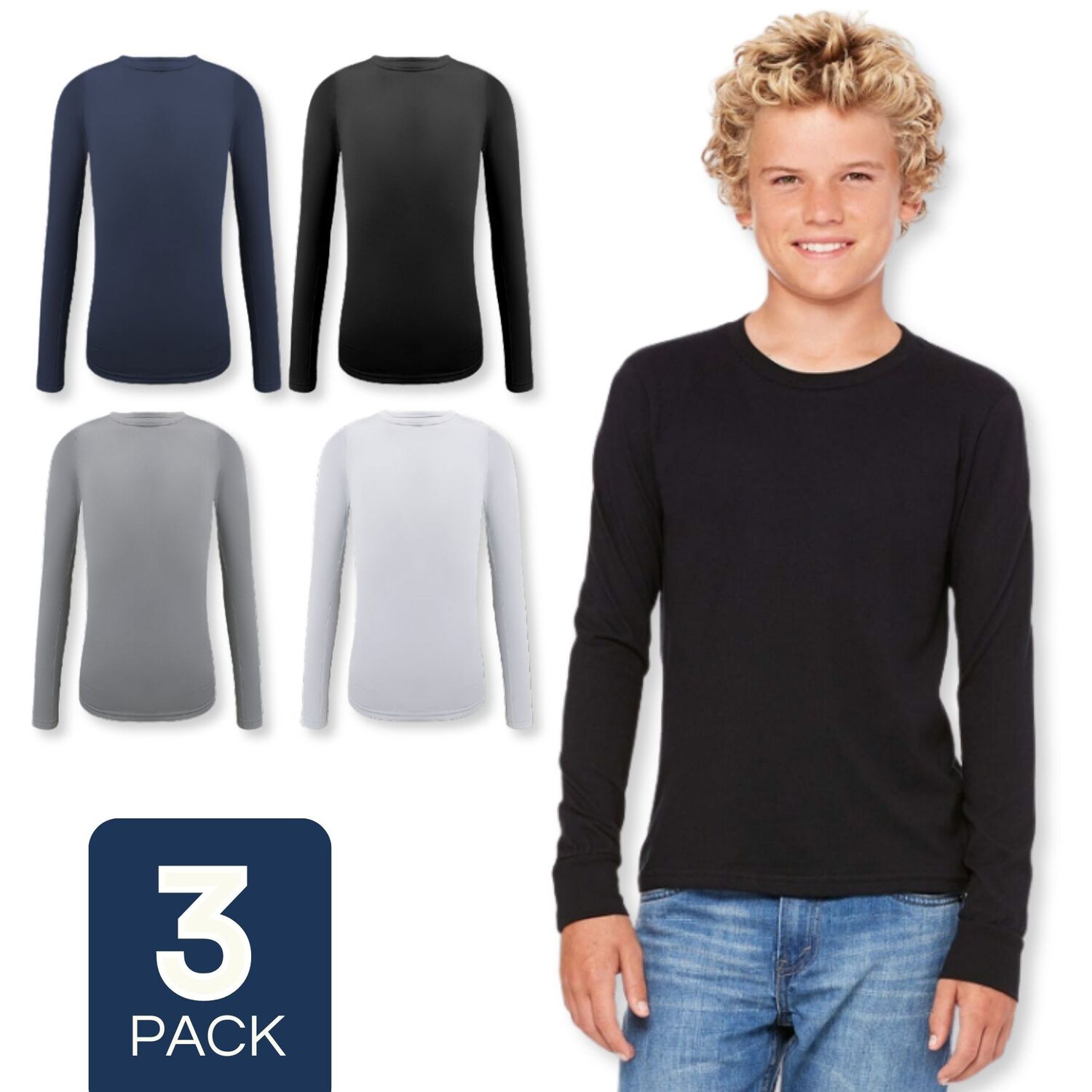 Pack 3 Camisetas Polera Polar Manga Larga Ni&ntilde;o Primera Capa Surtidos image number 0.0