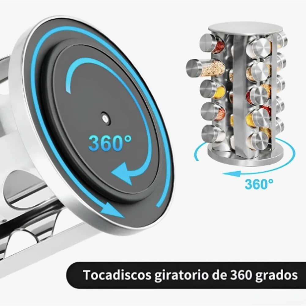 Condimenteros Especiero Giratorio Cocina 20 Frascos Color Plateado image number 4.0