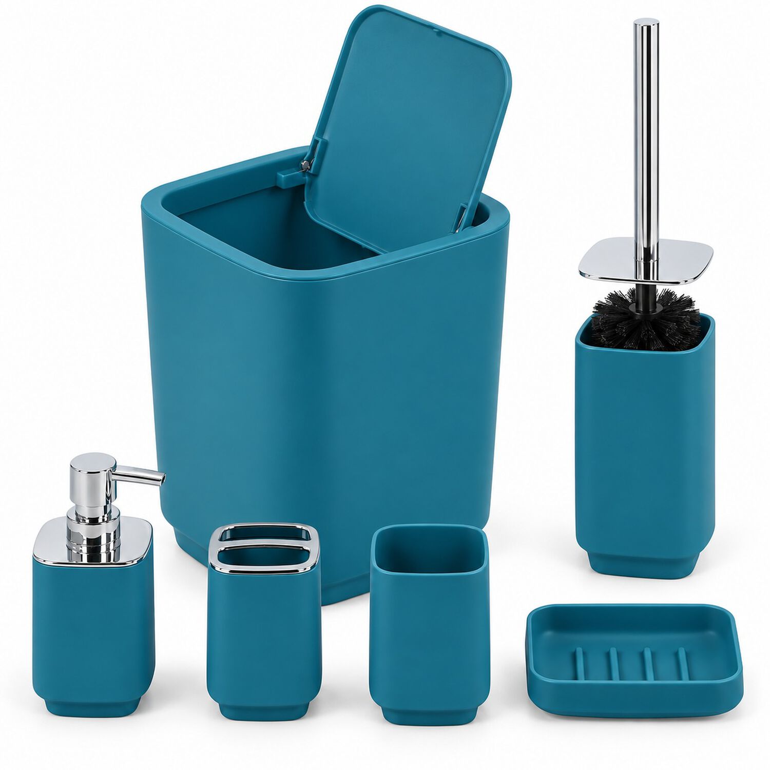 Set De Ba&ntilde;o Completo 6 Piezas De Abs Con Basurero Dispensador Y Escobilla Color Turquesa image number 5.0