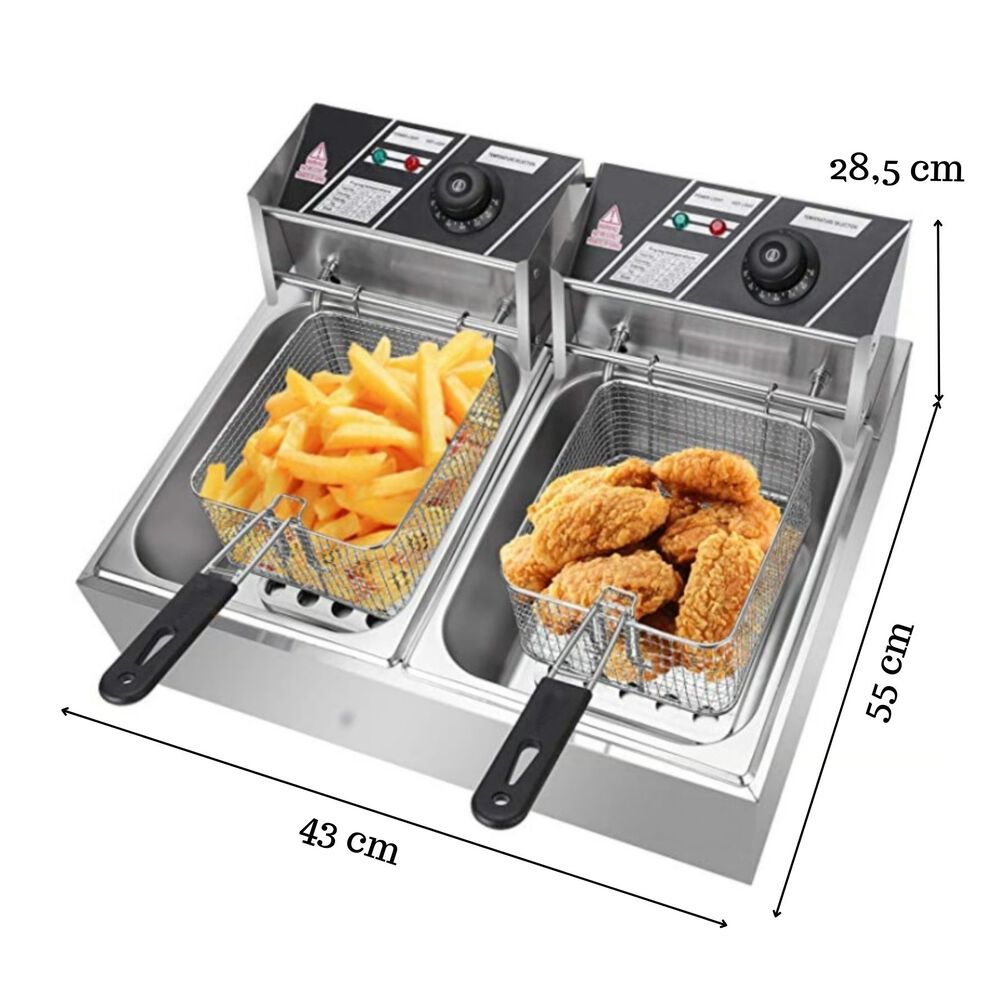 Freidora El&eacute;ctrica 12l Acero Inox 5500w Potente 2 Puestos image number 1.0