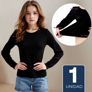 Camiseta De Panty El&aacute;stica Manga Larga Segunda Piel Ni&ntilde;a Nylon Negro