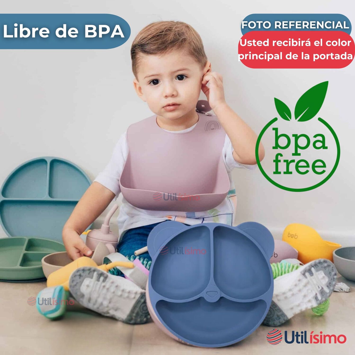 Set Alimentaci&oacute;n Silicona Beb&eacute; 6 Piezaslibrebpa Color Azul image number 2.0