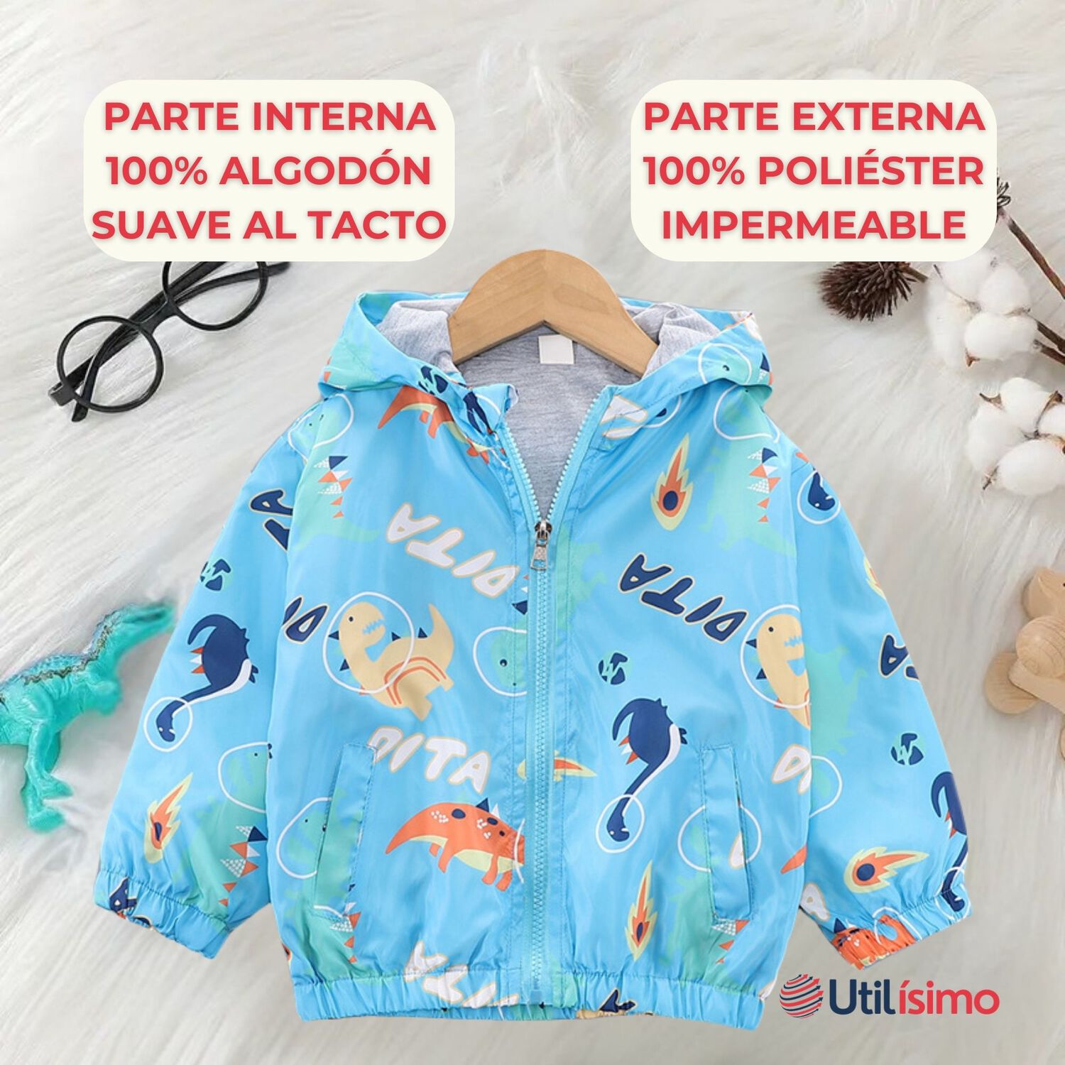 Cortaviento Impermeable Chaqueta Estampado Ni&ntilde;o Y Beb&eacute; Dita Blue image number 1.0