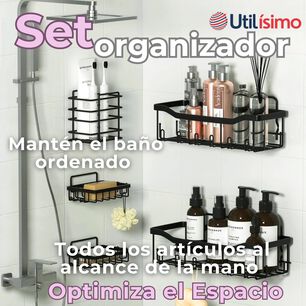 Set Organizador De Ducha 5 Piezas Acero Inoxidable Instalaci&oacute;n Adhesiva