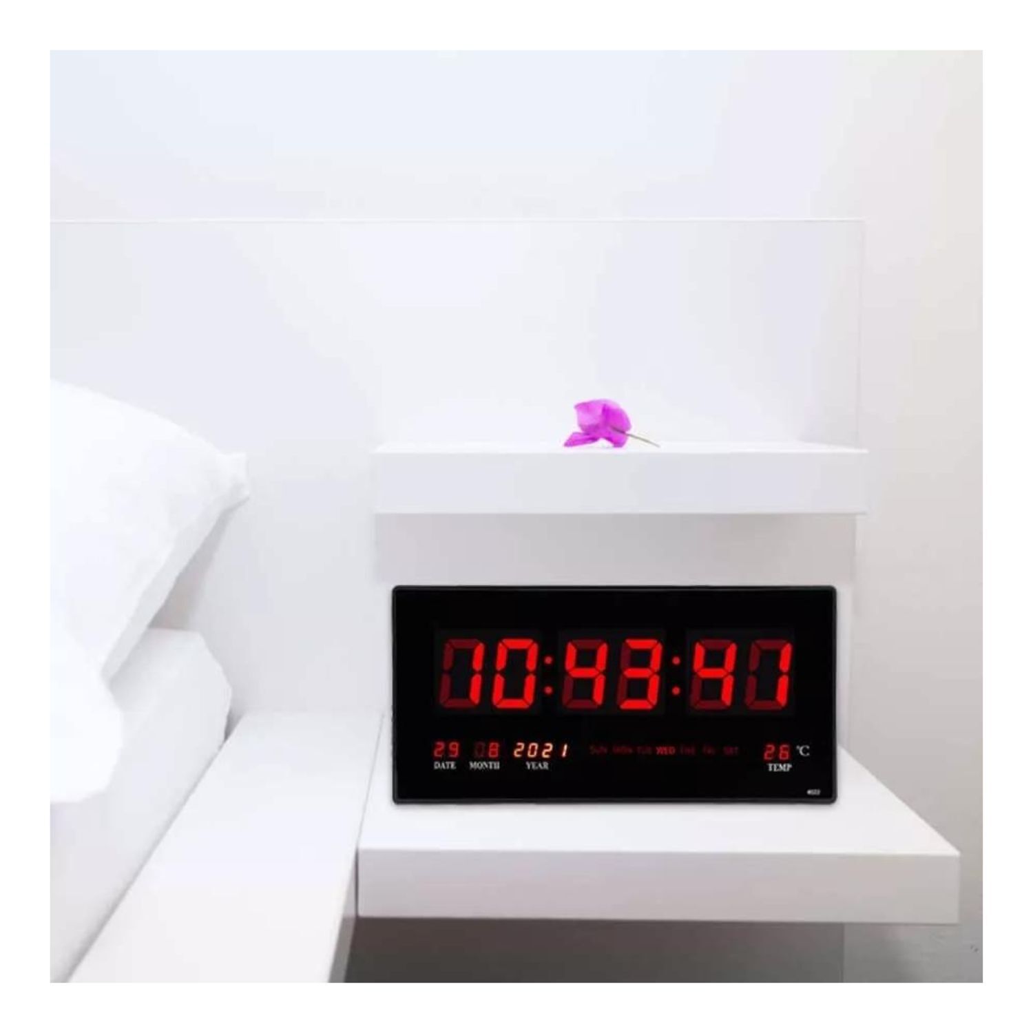 Reloj Digital Pared Luz Led Hora Fecha Temperatura 47x23cm image number 2.0