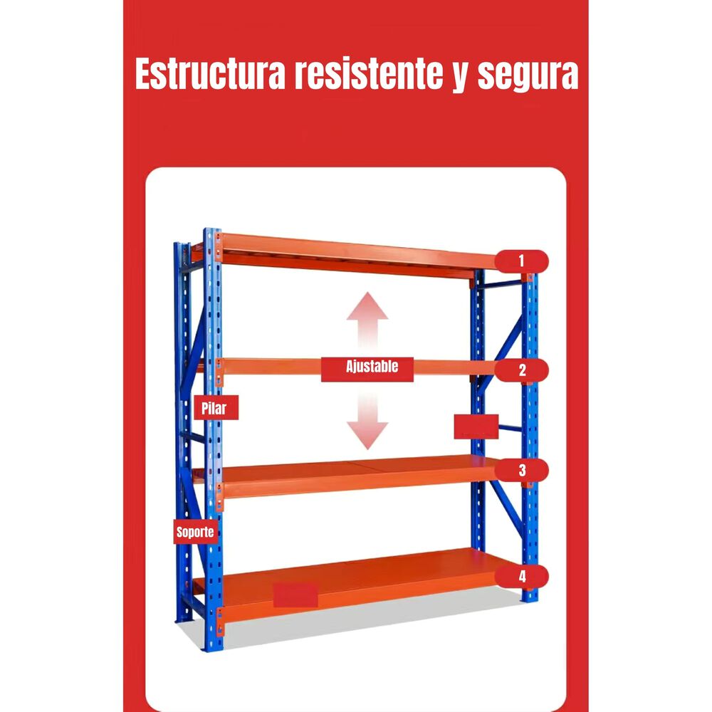 Estantes Metalicos 200*60*200cm Azul Naranjo 800 Kilos image number 12.0