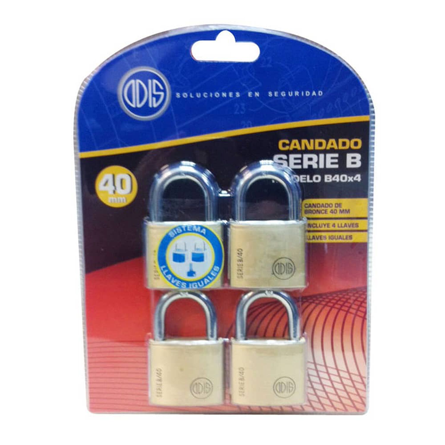 Pack 4 Candados Odis B40 40mm - Llaves Iguales image number 4.0