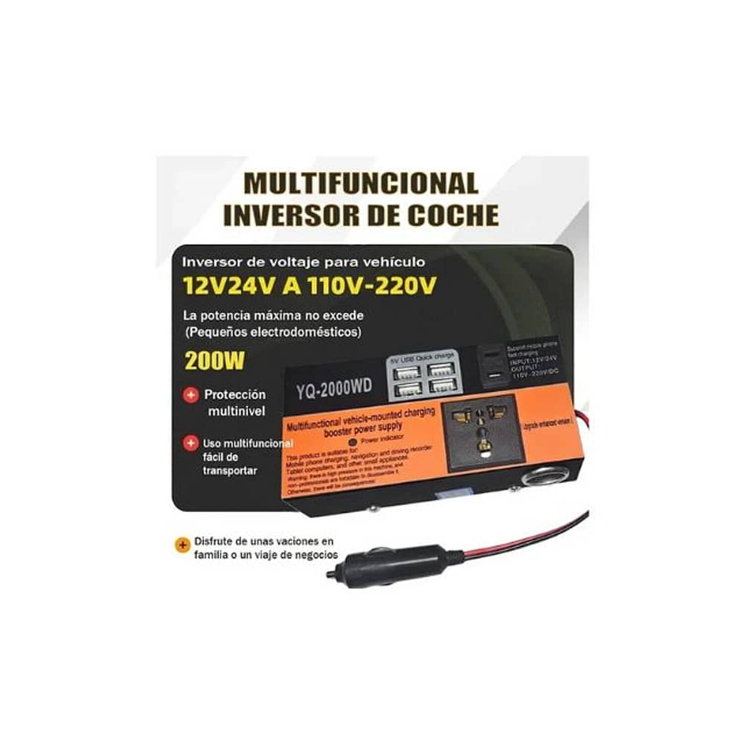 Inversor De Voltaje Auto Convertidor Corriente 200w 12v-220v image number 4.0
