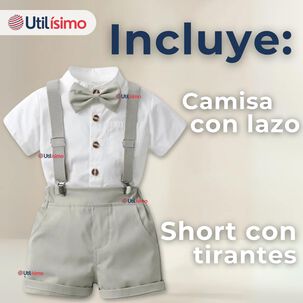 Conjunto De Vestir Con Tirantes Camisa Pantal&oacute;n Corto Algod&oacute;n Beb&eacute; Gris