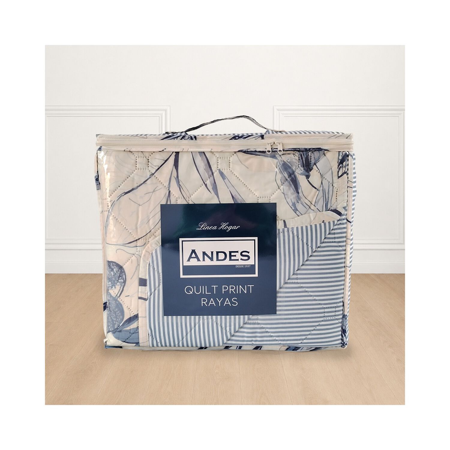 Quilt Andes Printed Rayas Azul King image number 1.0
