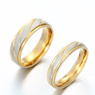 Anillos Compromiso Titanio Dorado Mate Con Zirconios Pulverizado Para Compromiso Dama Mujer Y Hombre/talla 10