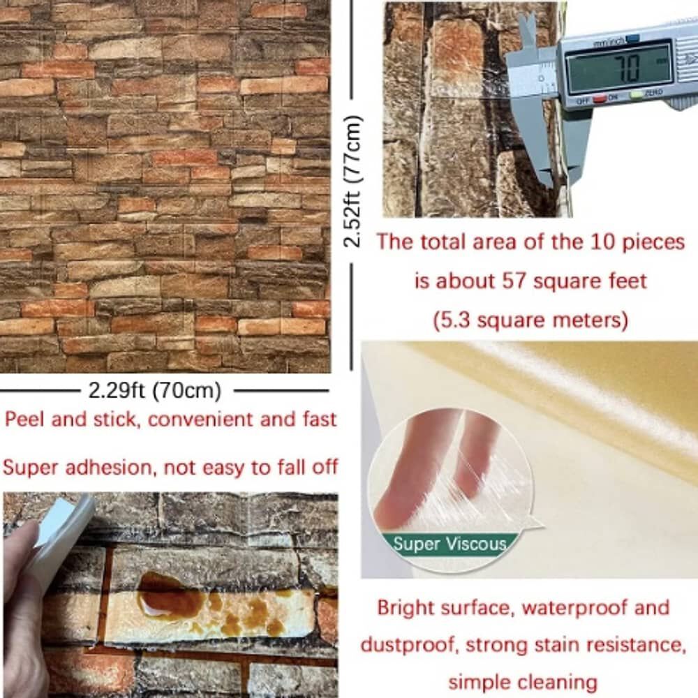 Pack 10 Lamina Papel Mural Autoadhesivo 3d Ladrillo image number 4.0