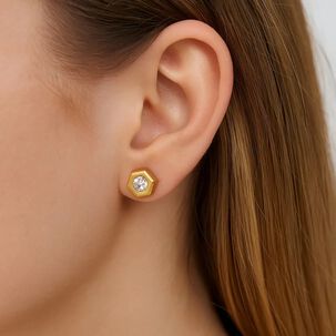 Aros Abridores Hex&aacute;gonal 6 Mm Oro 18k Con Circ&oacute;n Blanco Blanco