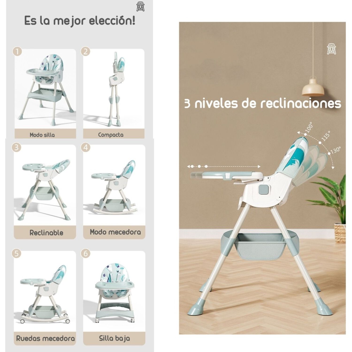 Silla De Comer Mecedora 2 En 1 Con Ruedas Rosada Lubabycas image number 1.0