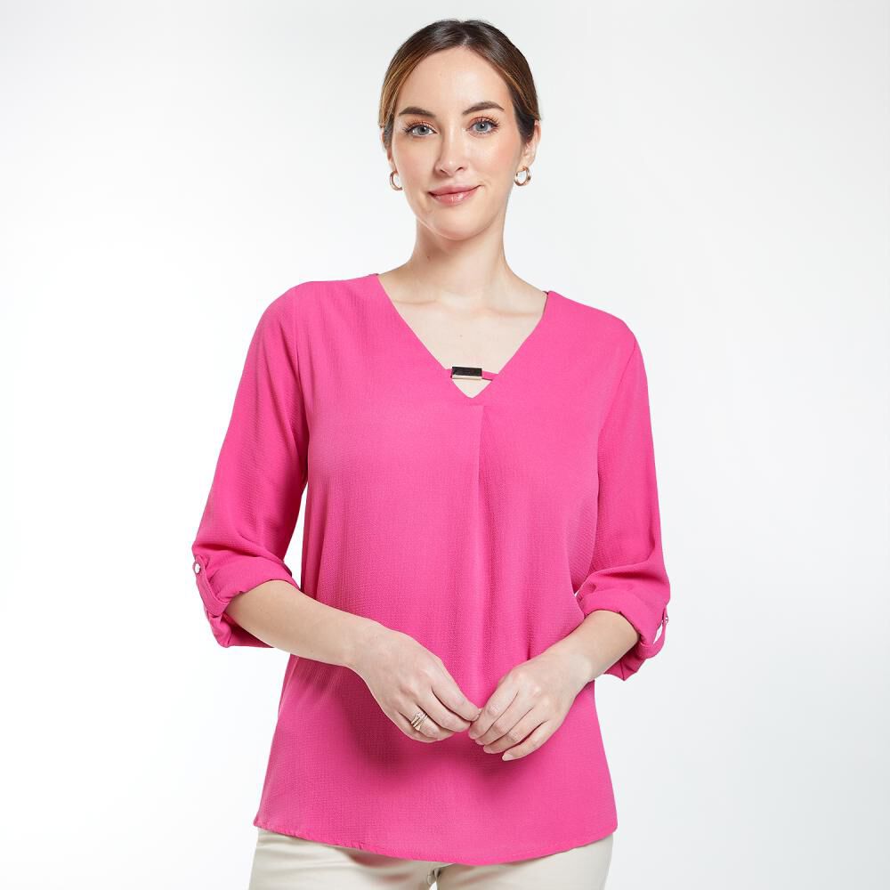 Blusa Pliege Al Frente Manga Larga Roll Up Cuello V Mujer Lesage image number 0.0