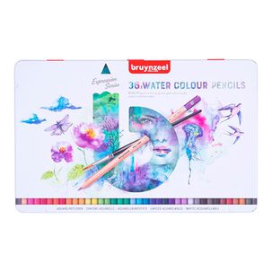 Lápices Acuarelables 36 Colores + Pincel Caja Metálica