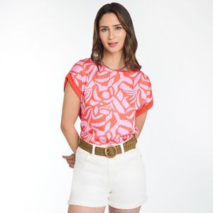 Polera Estampado Frontal Manga Corta Cuello V Mujer Kimera