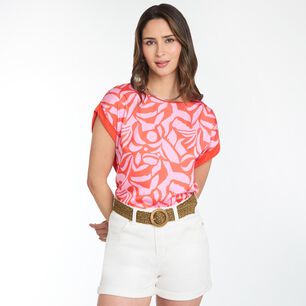 Polera Estampado Frontal Manga Corta Cuello V Mujer Kimera